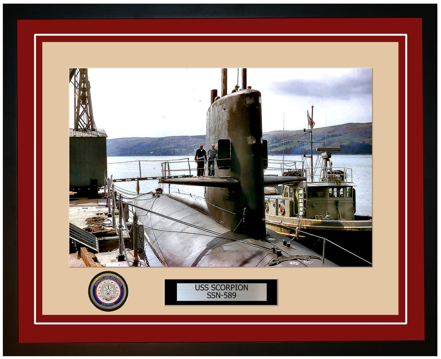 USS Scorpion SSN-589 Framed Navy Ship Photo Burgundy