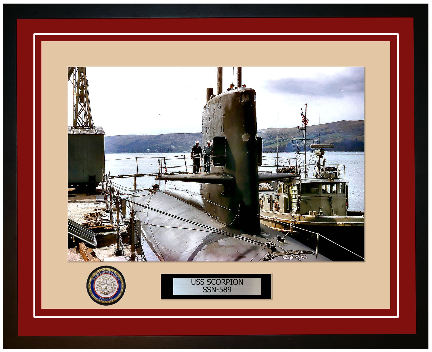 USS Scorpion SSN-589 Framed Navy Ship Photo Burgundy