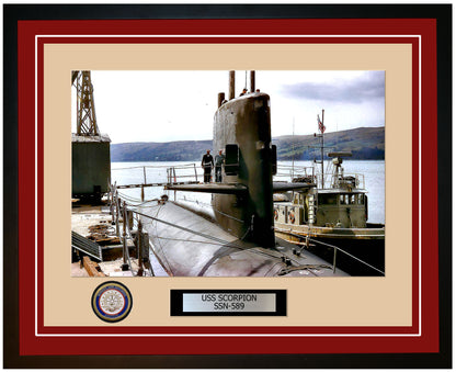 USS Scorpion SSN-589 Framed Navy Ship Photo Burgundy
