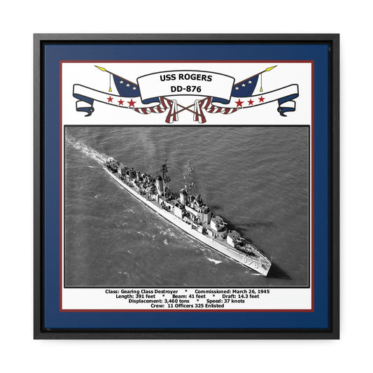 USS Rogers DD-876 Navy Floating Frame Photo Front View