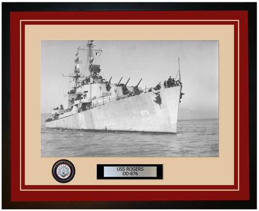 USS ROGERS DD-876 Framed Navy Ship Photo Burgundy