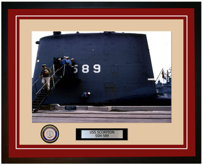 USS Scorpion SSN-589 Framed Navy Ship Photo Burgundy