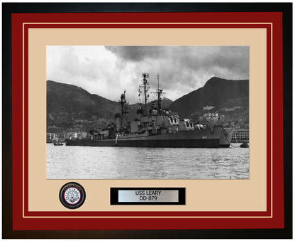 USS LEARY DD-879 Framed Navy Ship Photo Burgundy