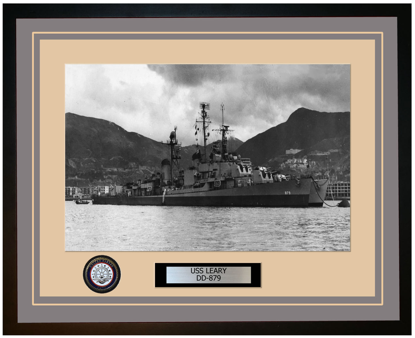 USS LEARY DD-879 Framed Navy Ship Photo Grey