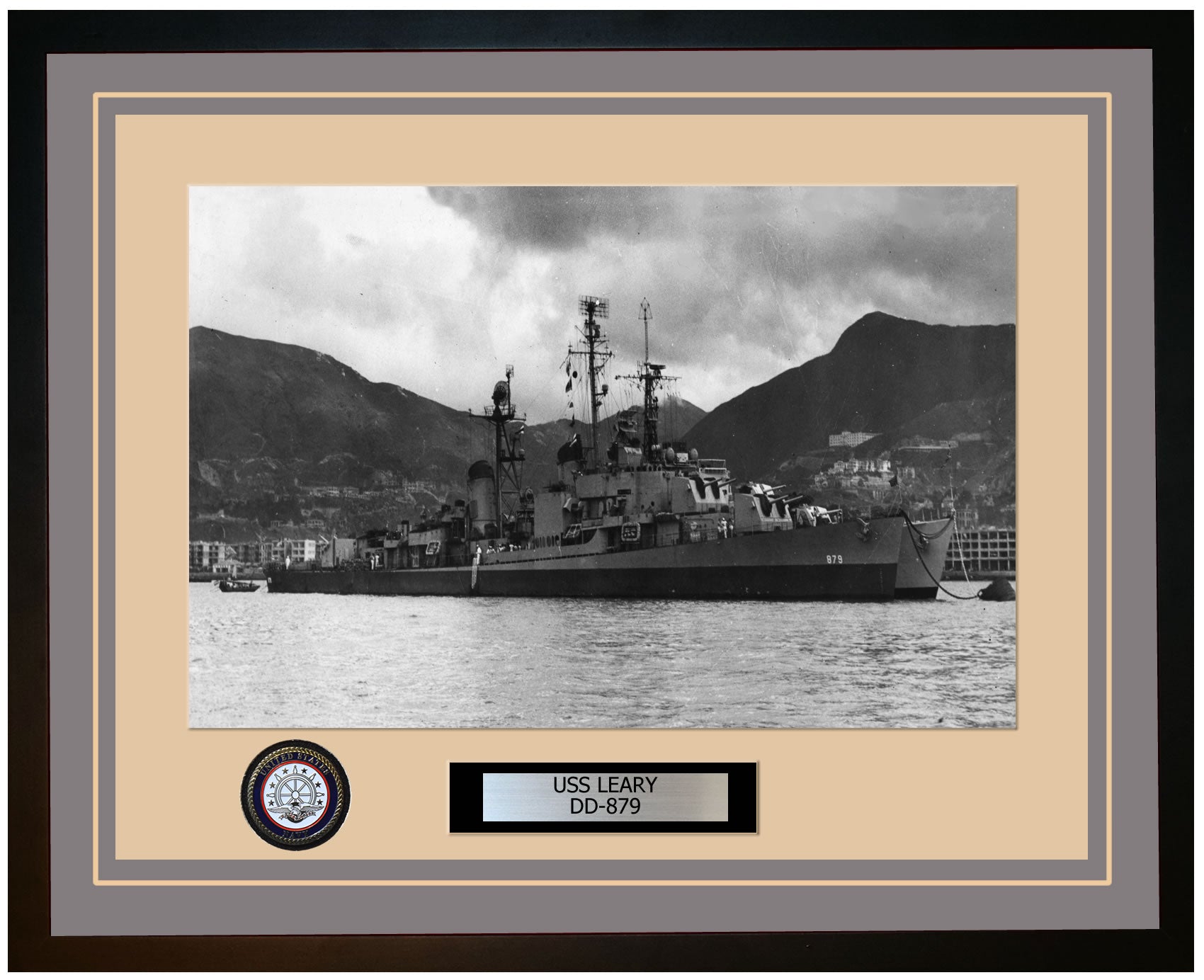 USS LEARY DD-879 Framed Navy Ship Photo Grey
