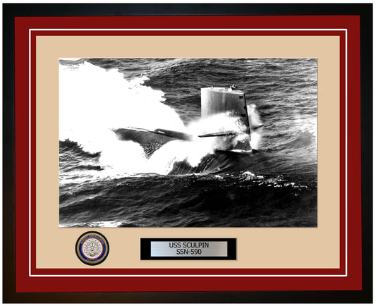 USS Sculpin SSN-590 Framed Navy Ship Photo Burgundy