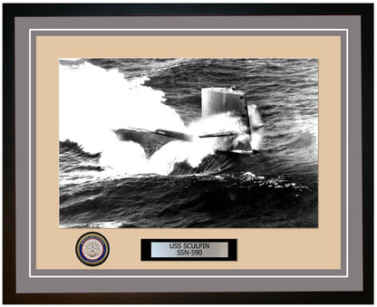 USS Sculpin SSN-590 Framed Navy Ship Photo Grey