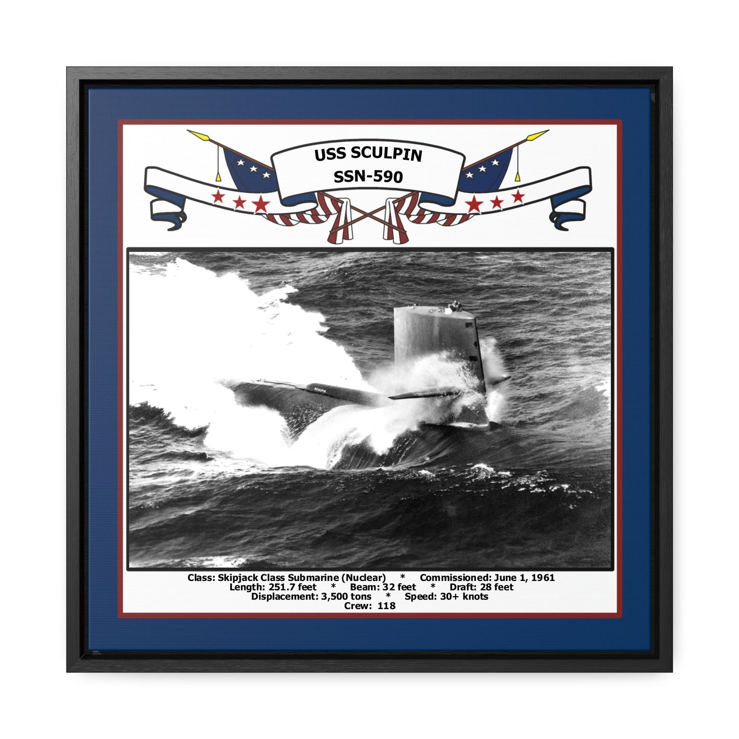 USS Sculpin SSN-590 Navy Floating Frame Photo Front View