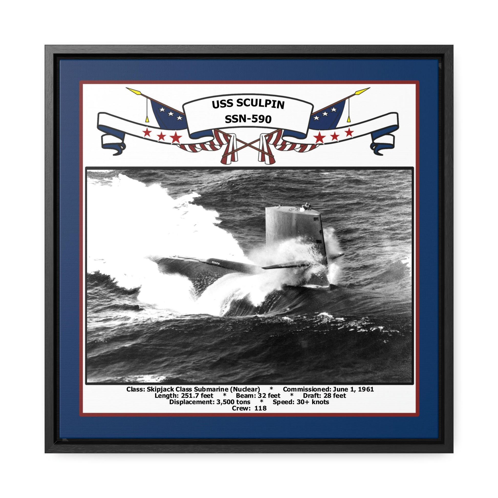 USS Sculpin SSN-590 Navy Floating Frame Photo Front View
