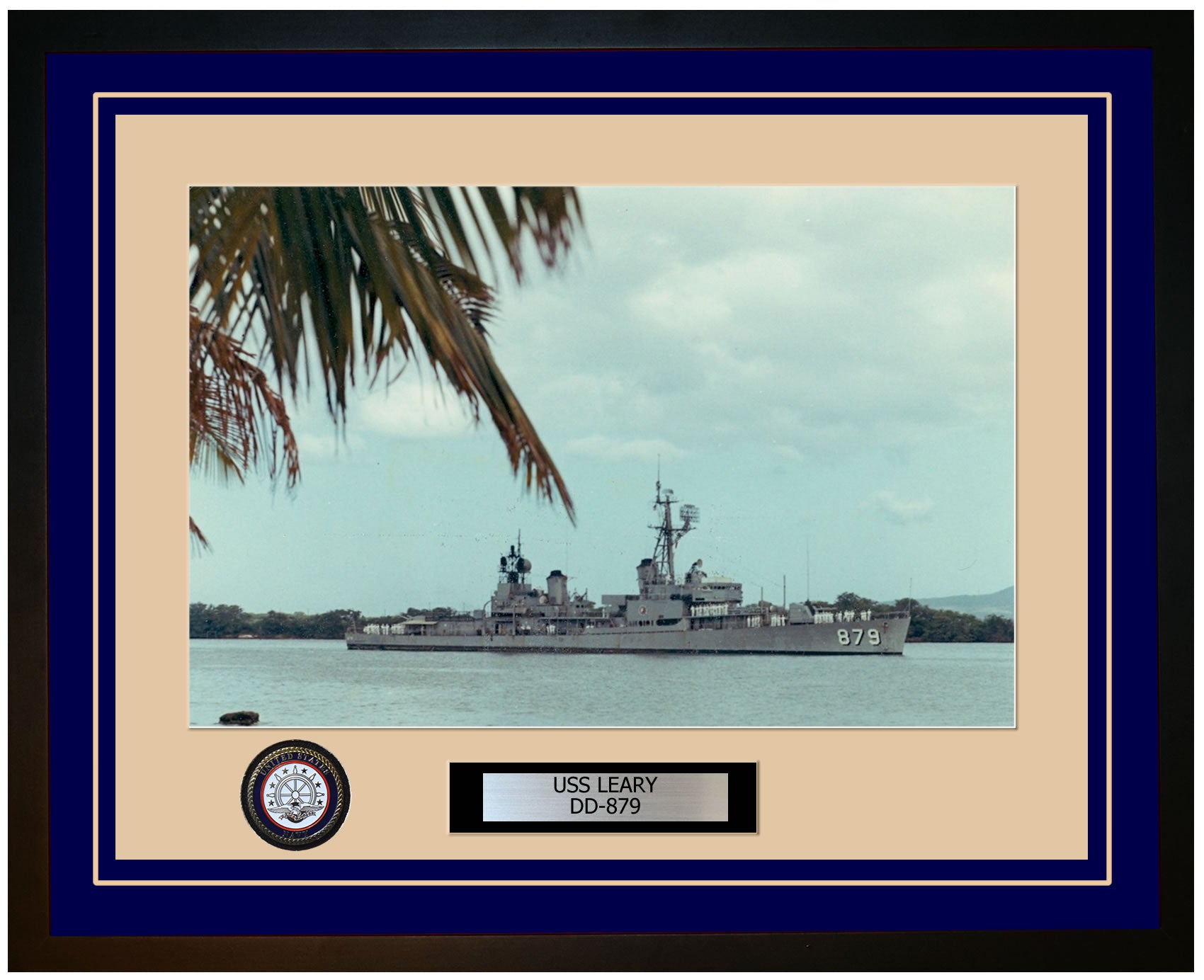 USS LEARY DD-879 Framed Navy Ship Photo Blue