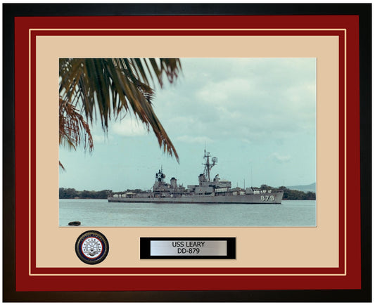 USS LEARY DD-879 Framed Navy Ship Photo Burgundy