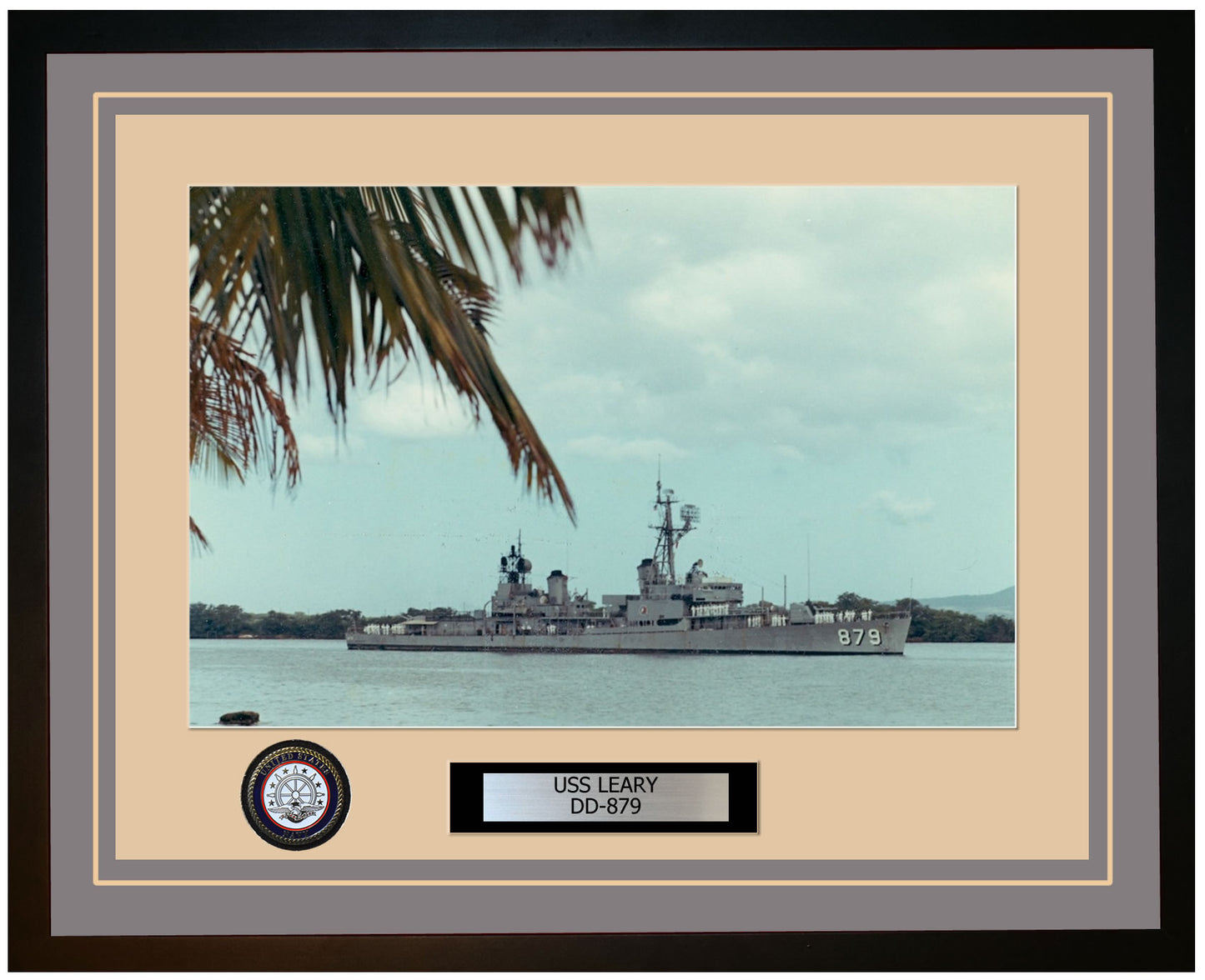 USS LEARY DD-879 Framed Navy Ship Photo Grey