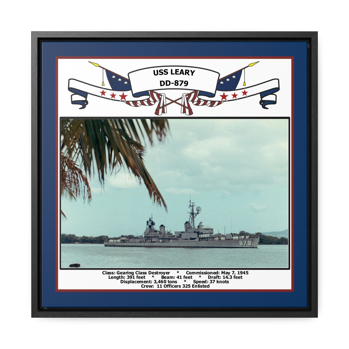 USS Leary DD-879 Navy Floating Frame Photo Front View