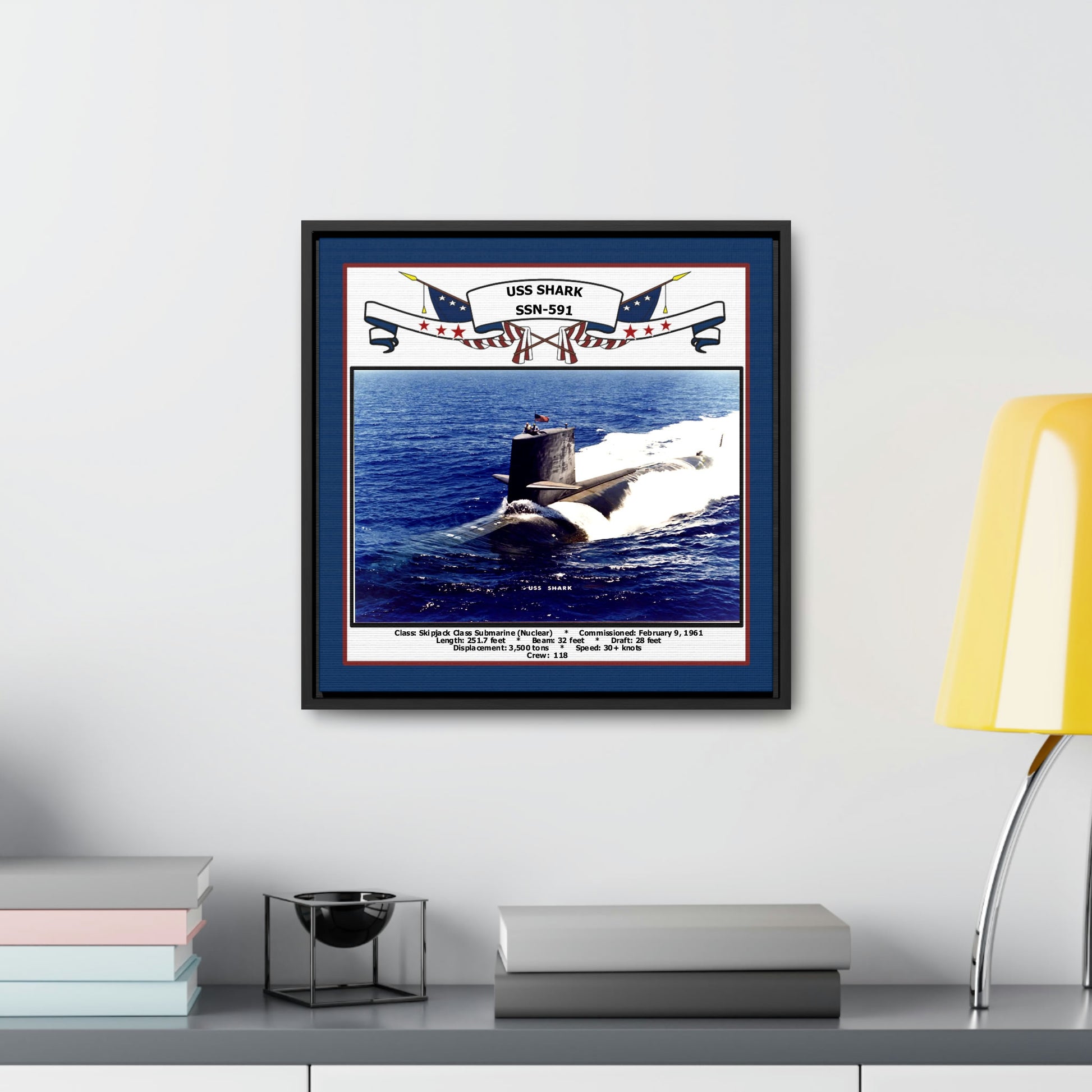 USS Shark SSN-591 Navy Floating Frame Photo Desk View