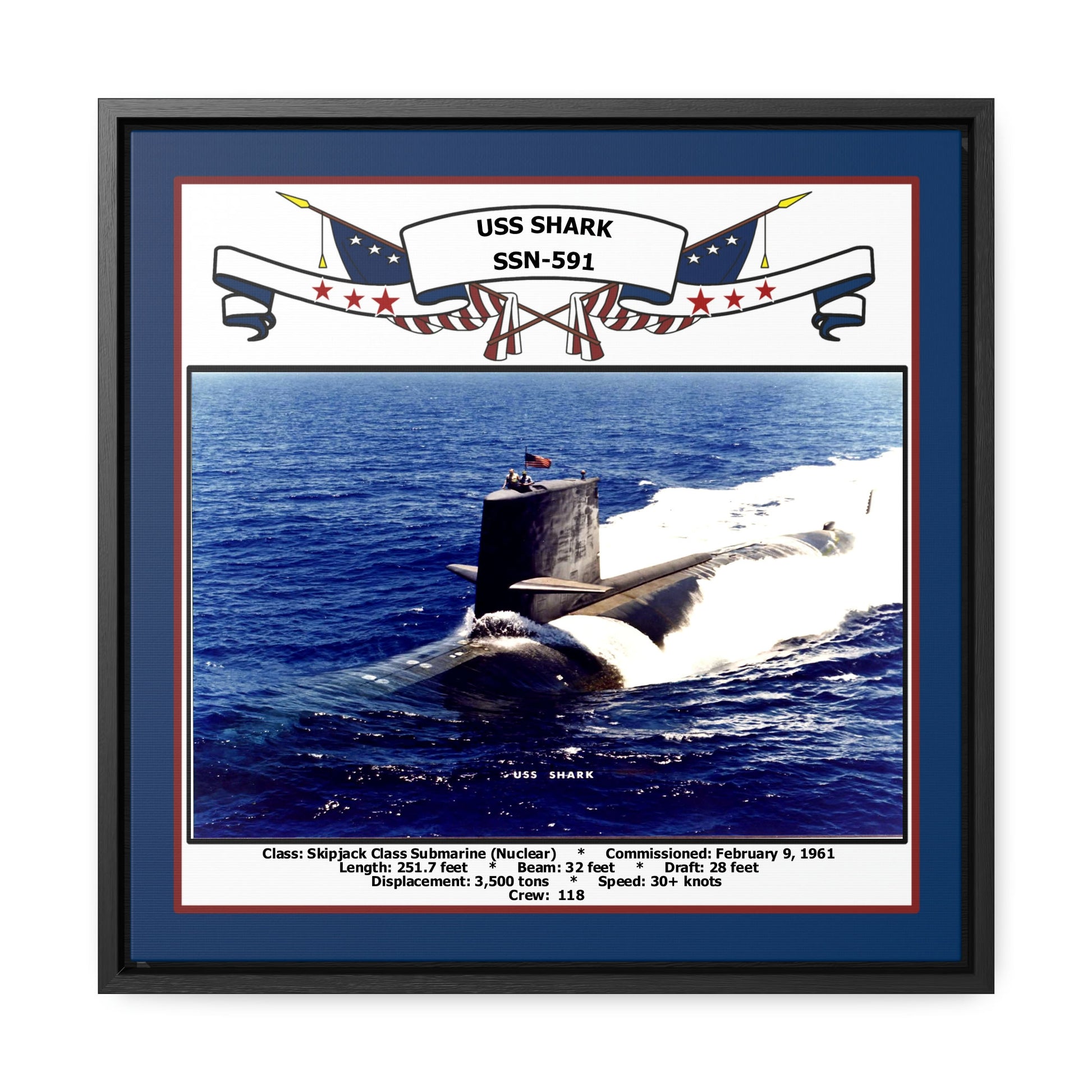 USS Shark SSN-591 Navy Floating Frame Photo Front View