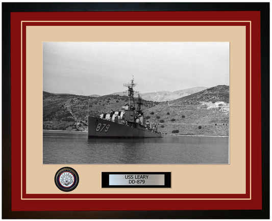 USS LEARY DD-879 Framed Navy Ship Photo Burgundy