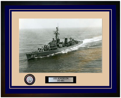 USS BORDELON DD-881 Framed Navy Ship Photo Blue