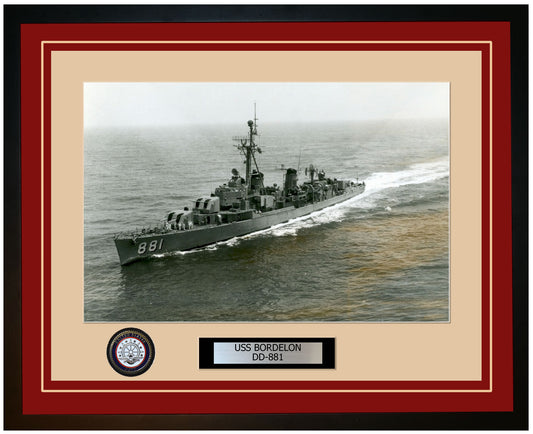 USS BORDELON DD-881 Framed Navy Ship Photo Burgundy