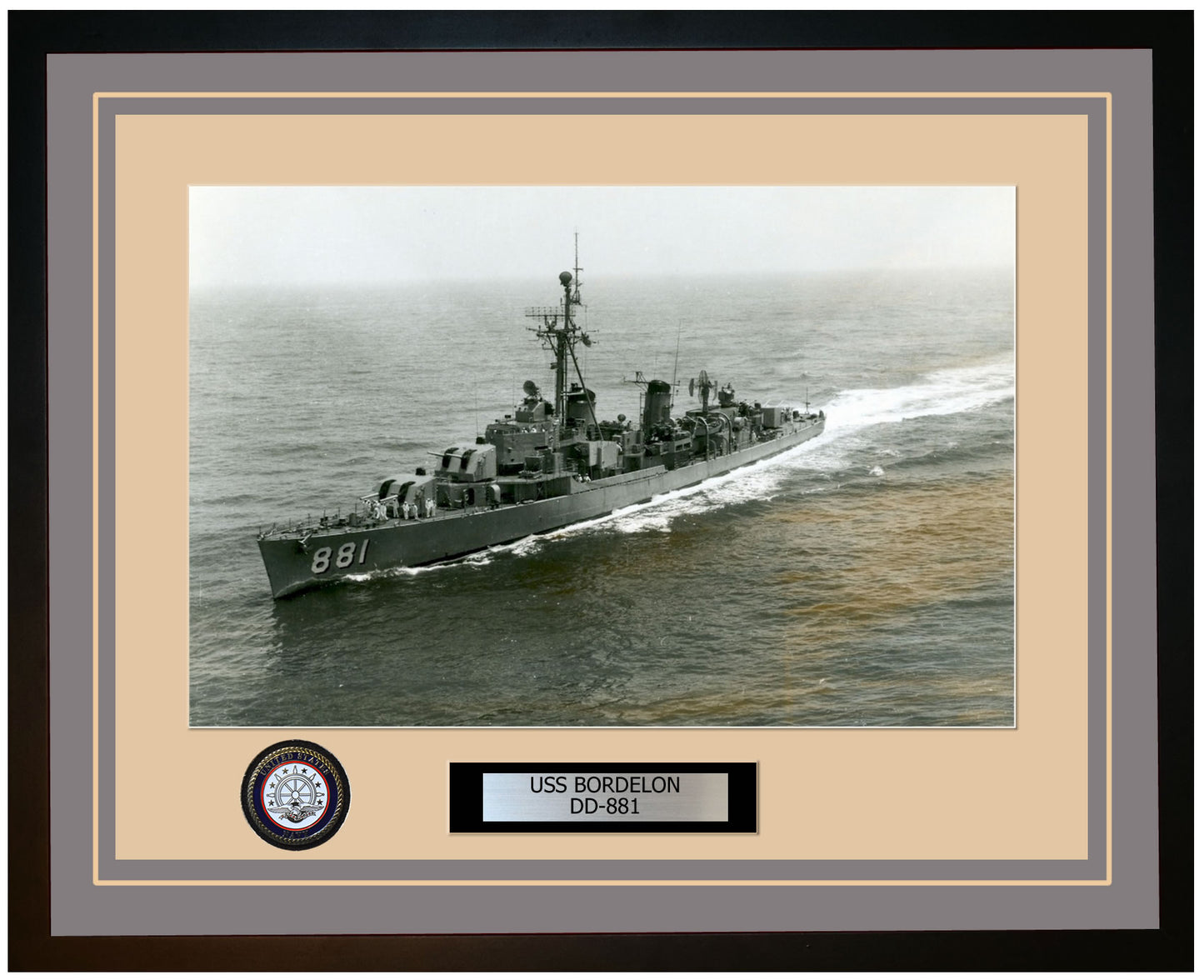 USS BORDELON DD-881 Framed Navy Ship Photo Grey