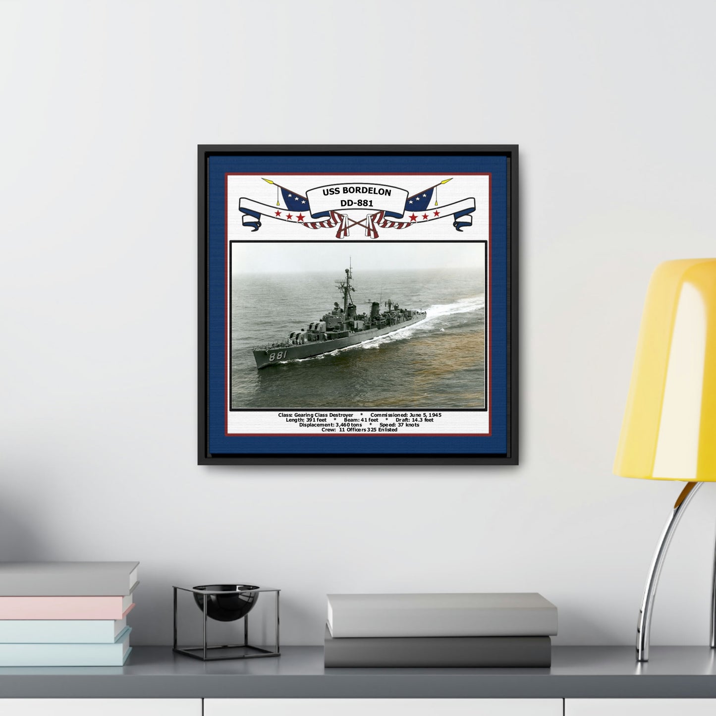 USS Bordelon DD-881 Navy Floating Frame Photo Desk View