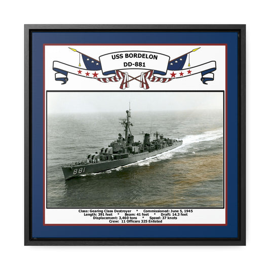 USS Bordelon DD-881 Navy Floating Frame Photo Front View