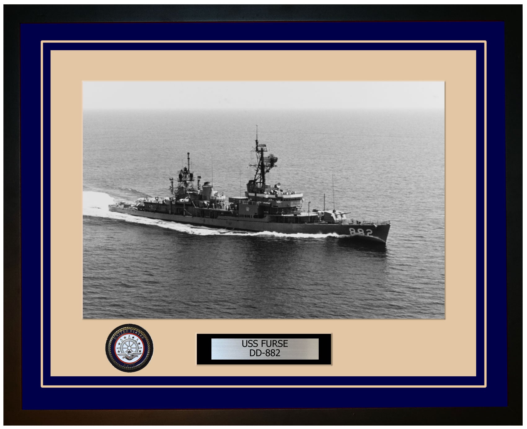 USS FURSE DD-882 Framed Navy Ship Photo Blue