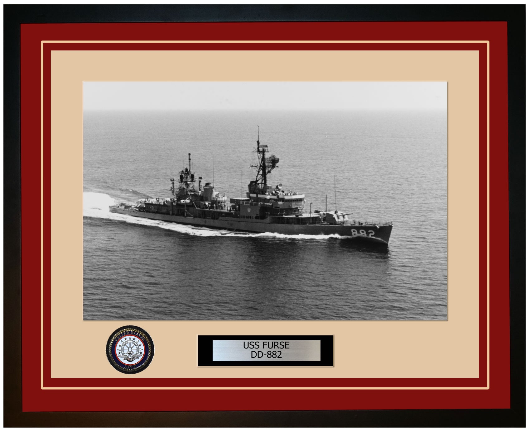USS FURSE DD-882 Framed Navy Ship Photo Burgundy
