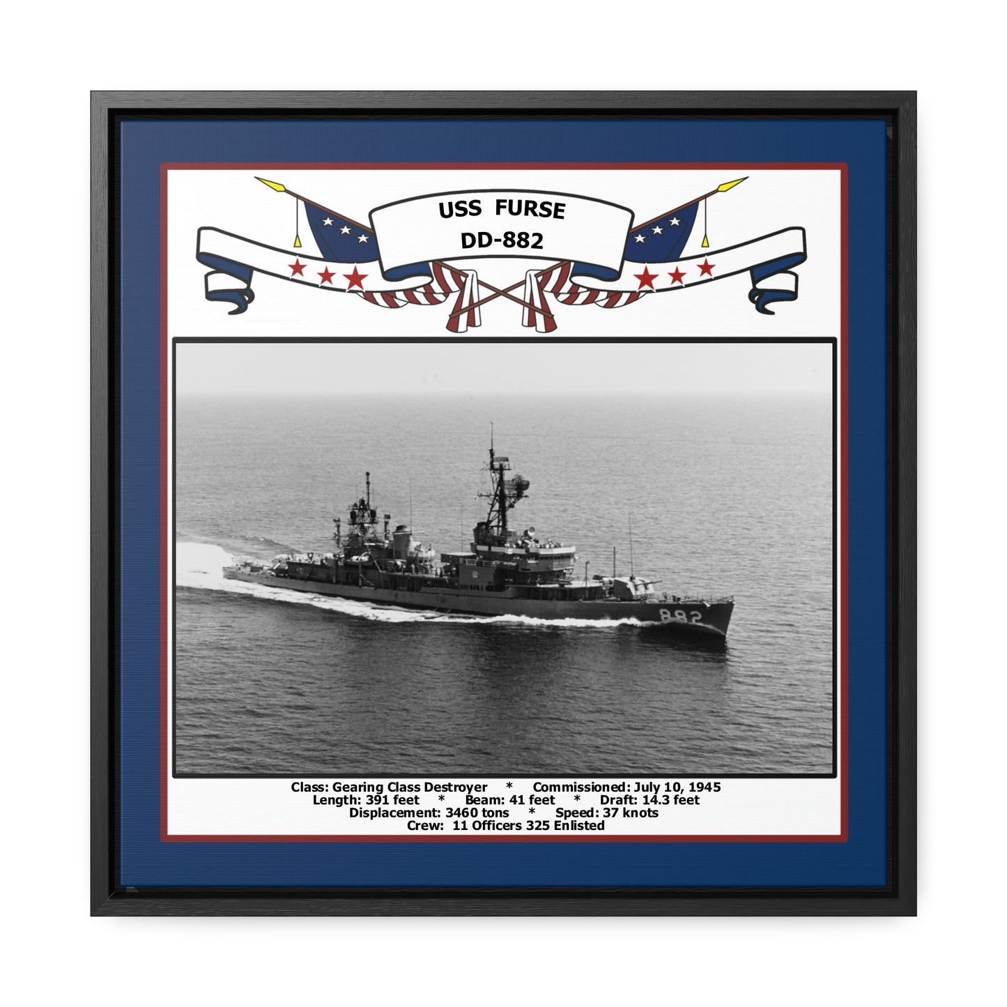 USS Furse DD-882 Navy Floating Frame Photo Front View