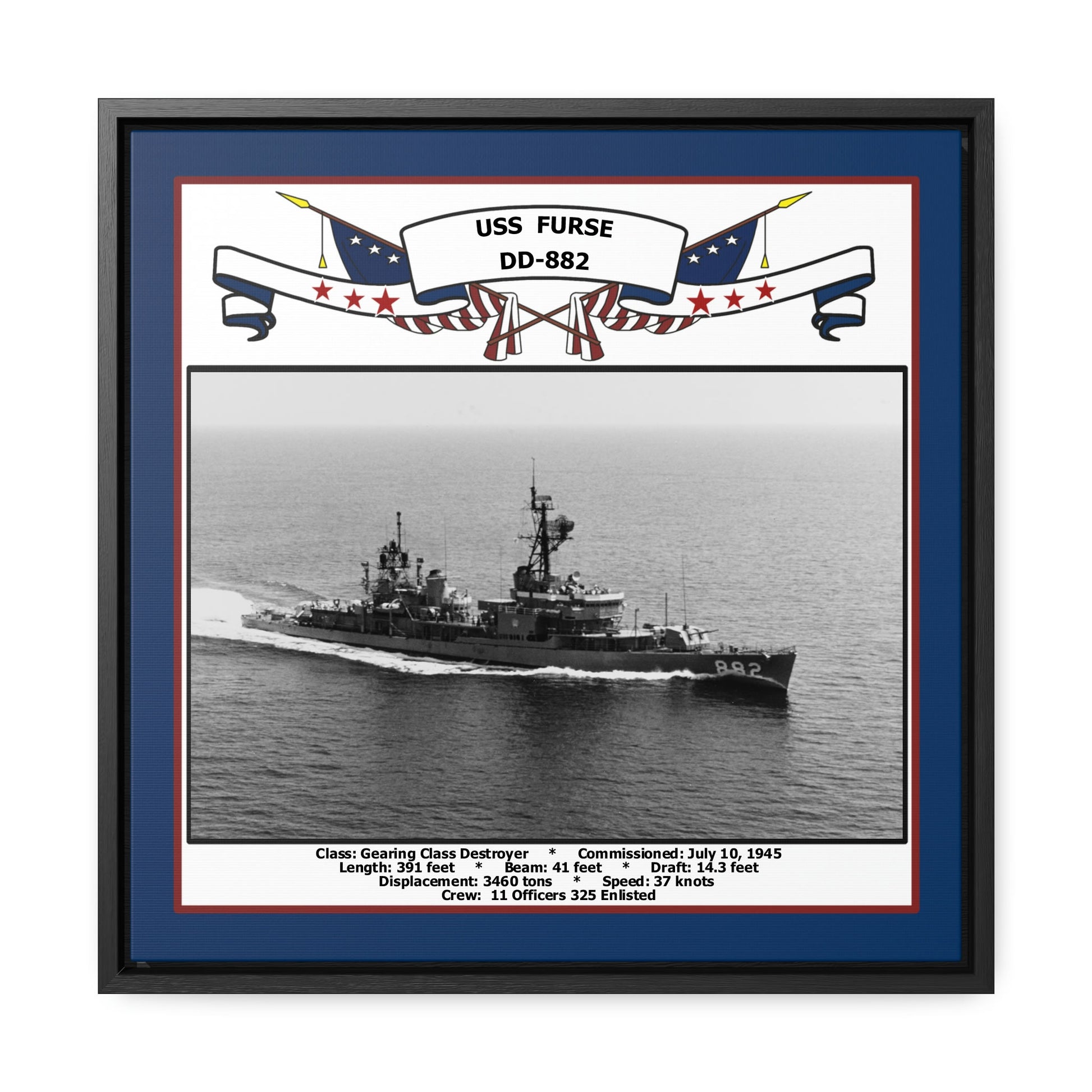 USS Furse DD-882 Navy Floating Frame Photo Front View