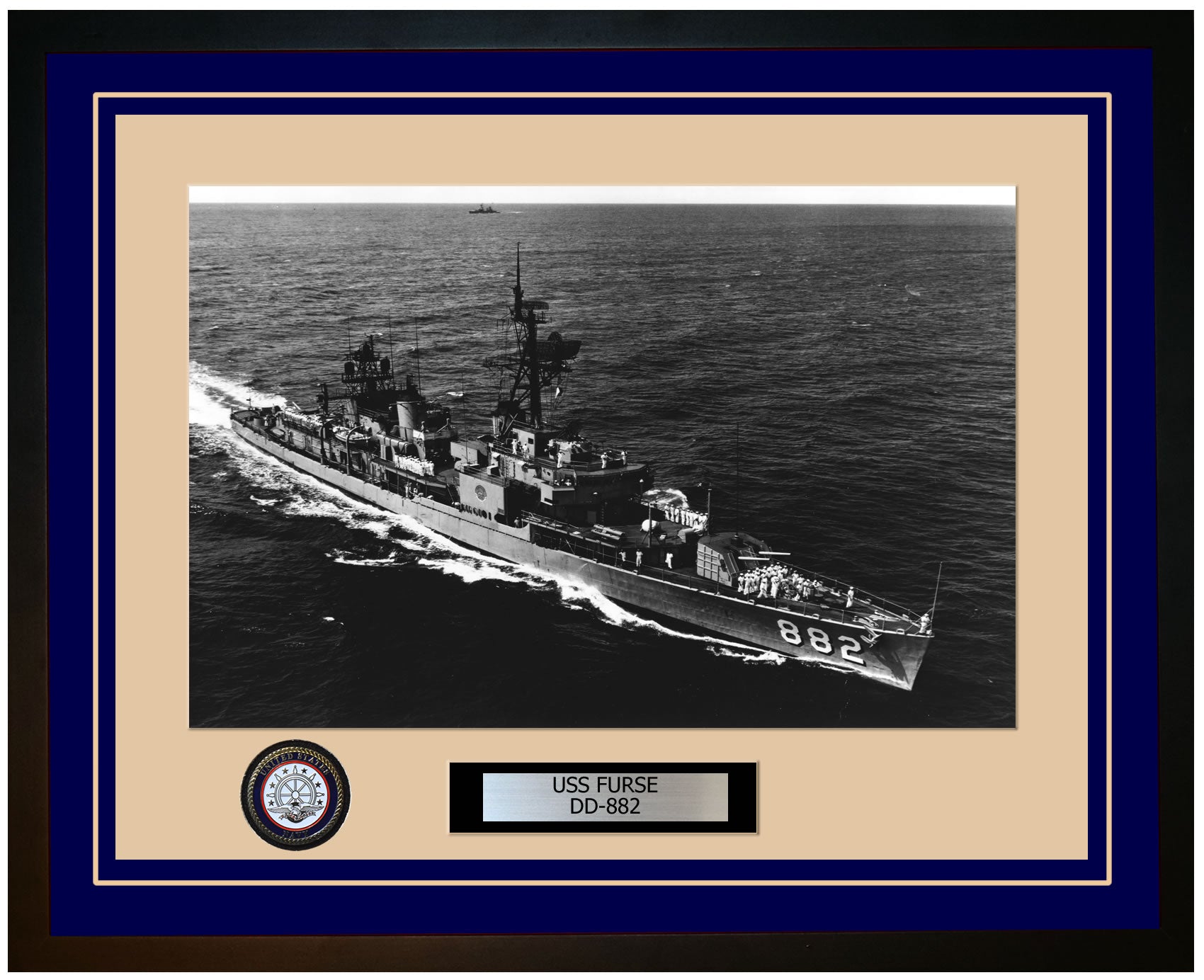USS FURSE DD-882 Framed Navy Ship Photo Blue