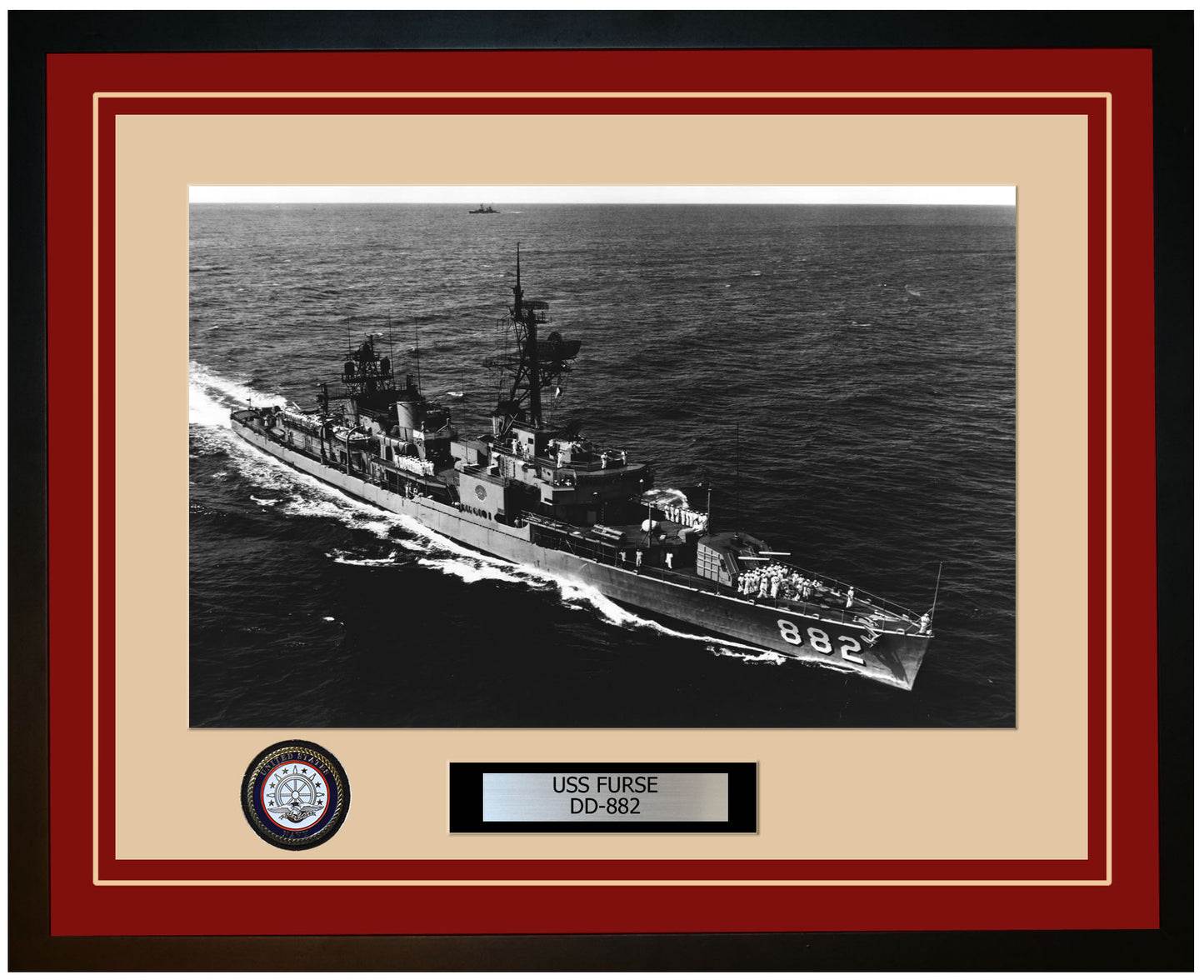 USS FURSE DD-882 Framed Navy Ship Photo Burgundy