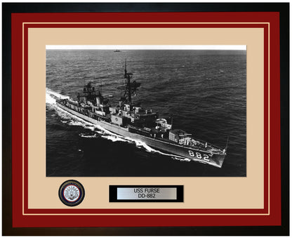 USS FURSE DD-882 Framed Navy Ship Photo Burgundy