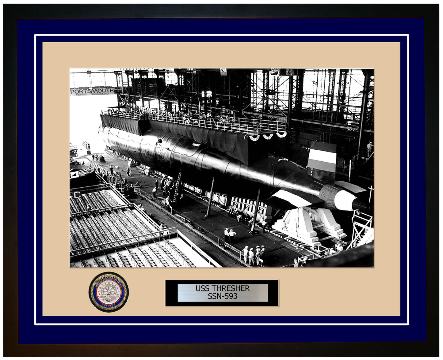 USS Thresher SSN-593 Framed Navy Ship Photo Blue