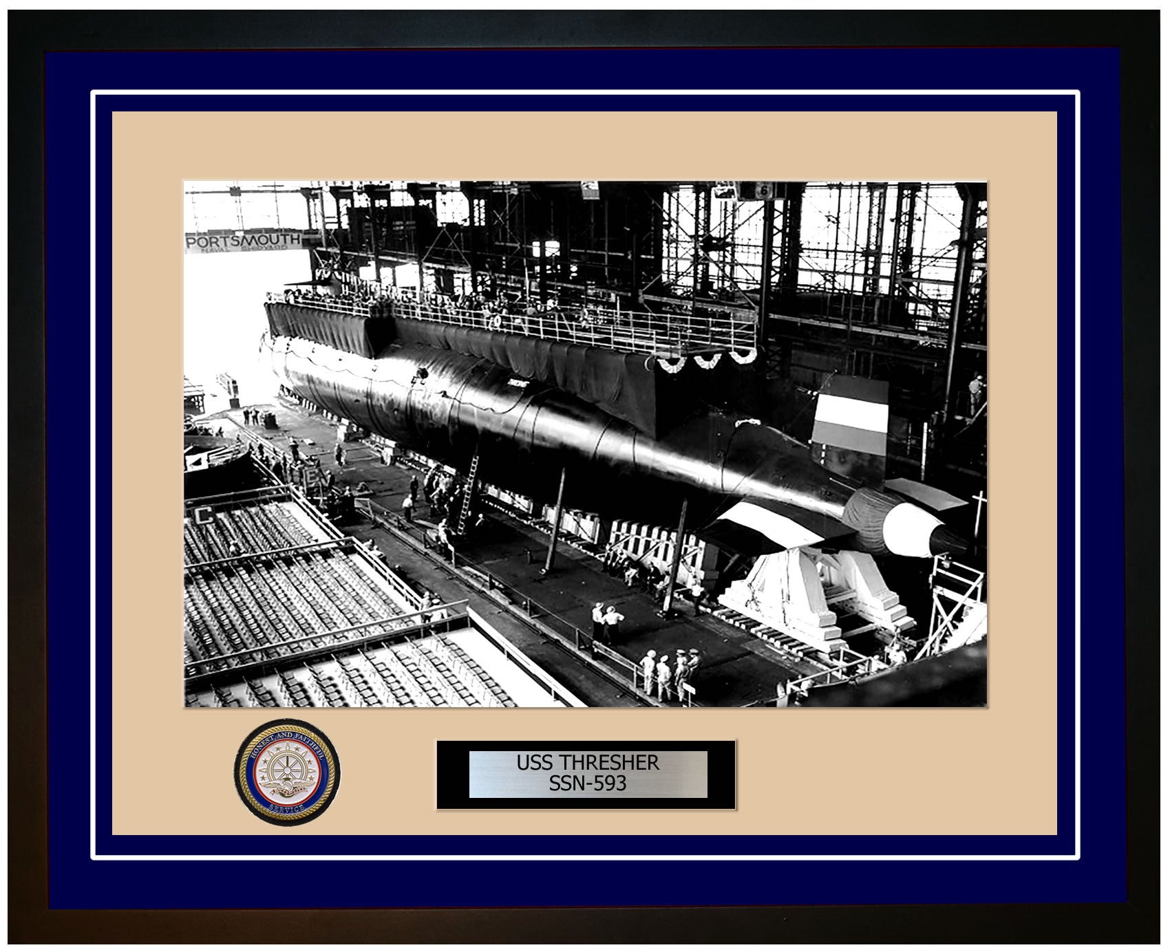 USS Thresher SSN-593 Framed Navy Ship Photo Blue
