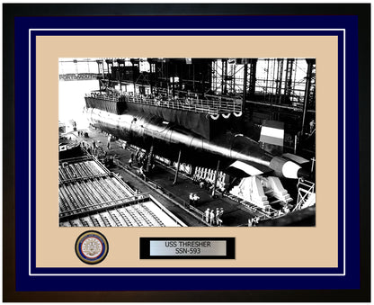 USS Thresher SSN-593 Framed Navy Ship Photo Blue