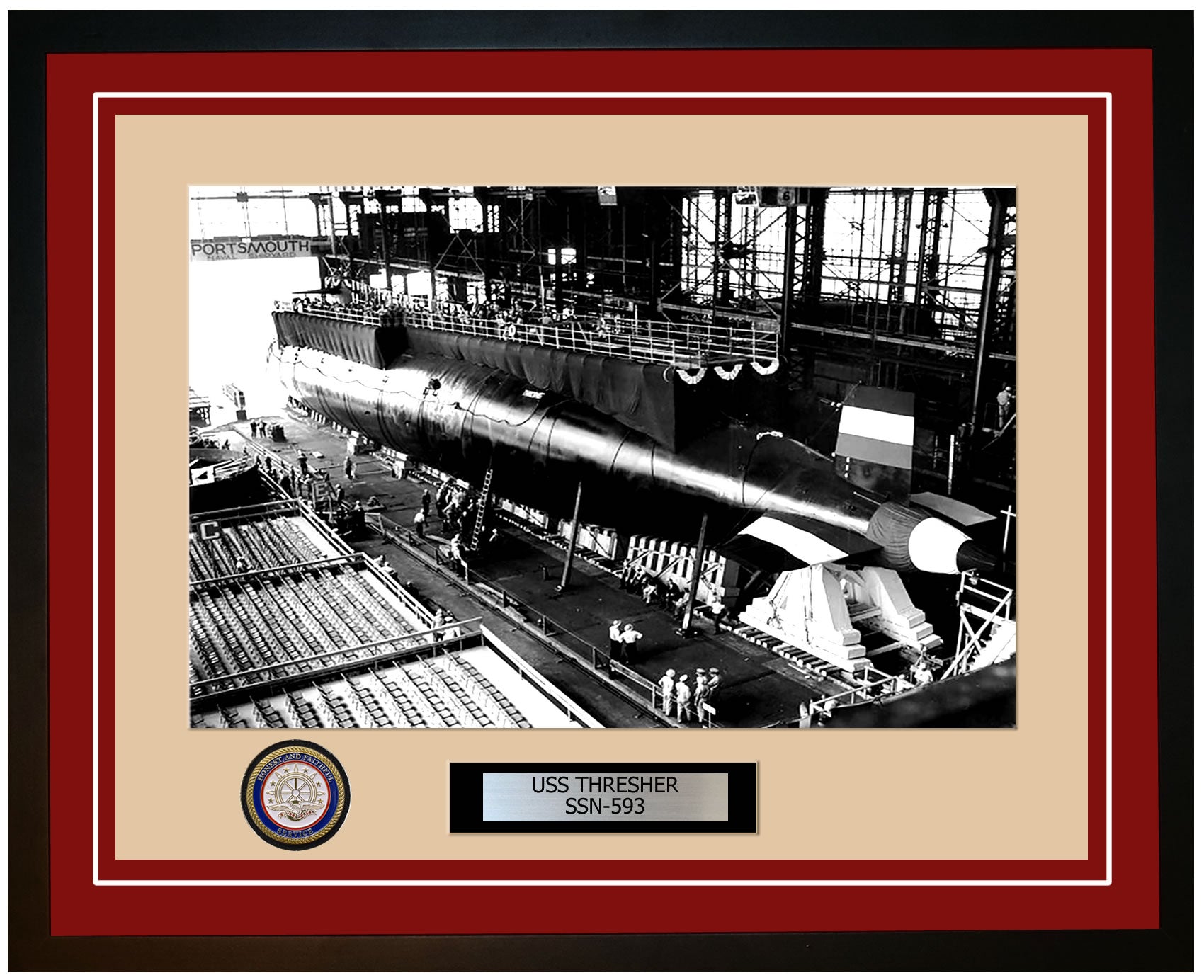 USS Thresher SSN-593 Framed Navy Ship Photo Burgundy