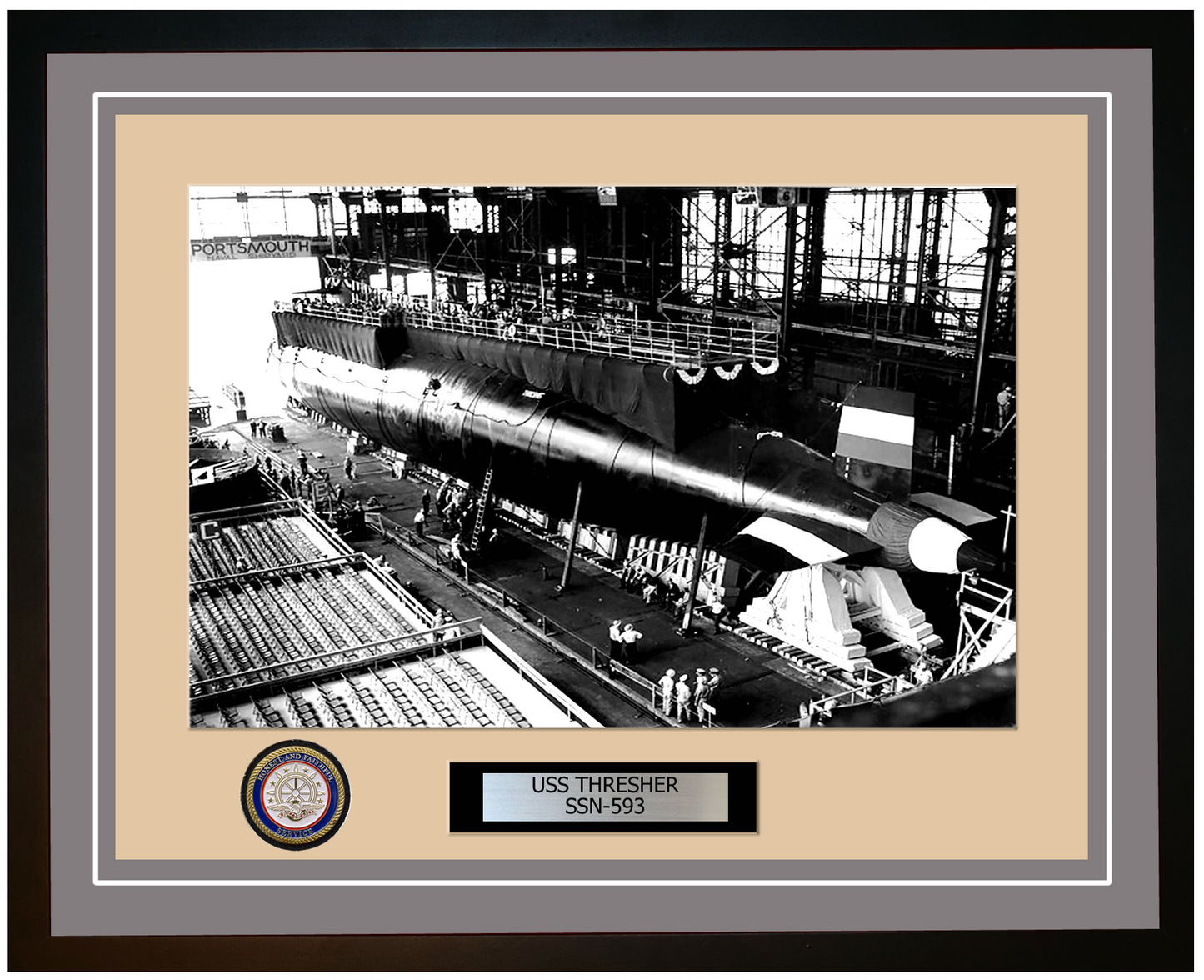 USS Thresher SSN-593 Framed Navy Ship Photo Grey