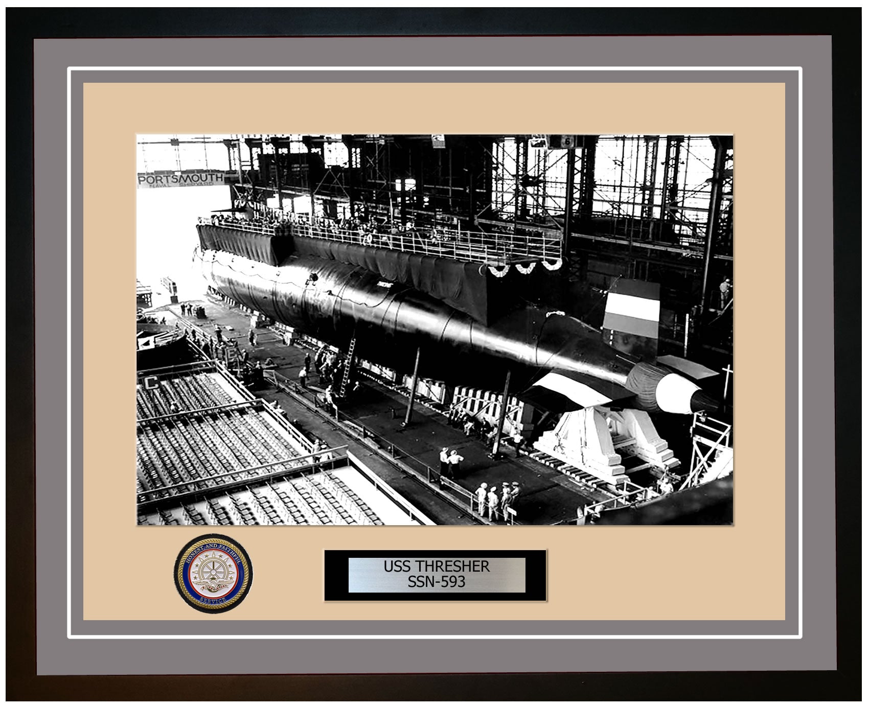 USS Thresher SSN-593 Framed Navy Ship Photo Grey