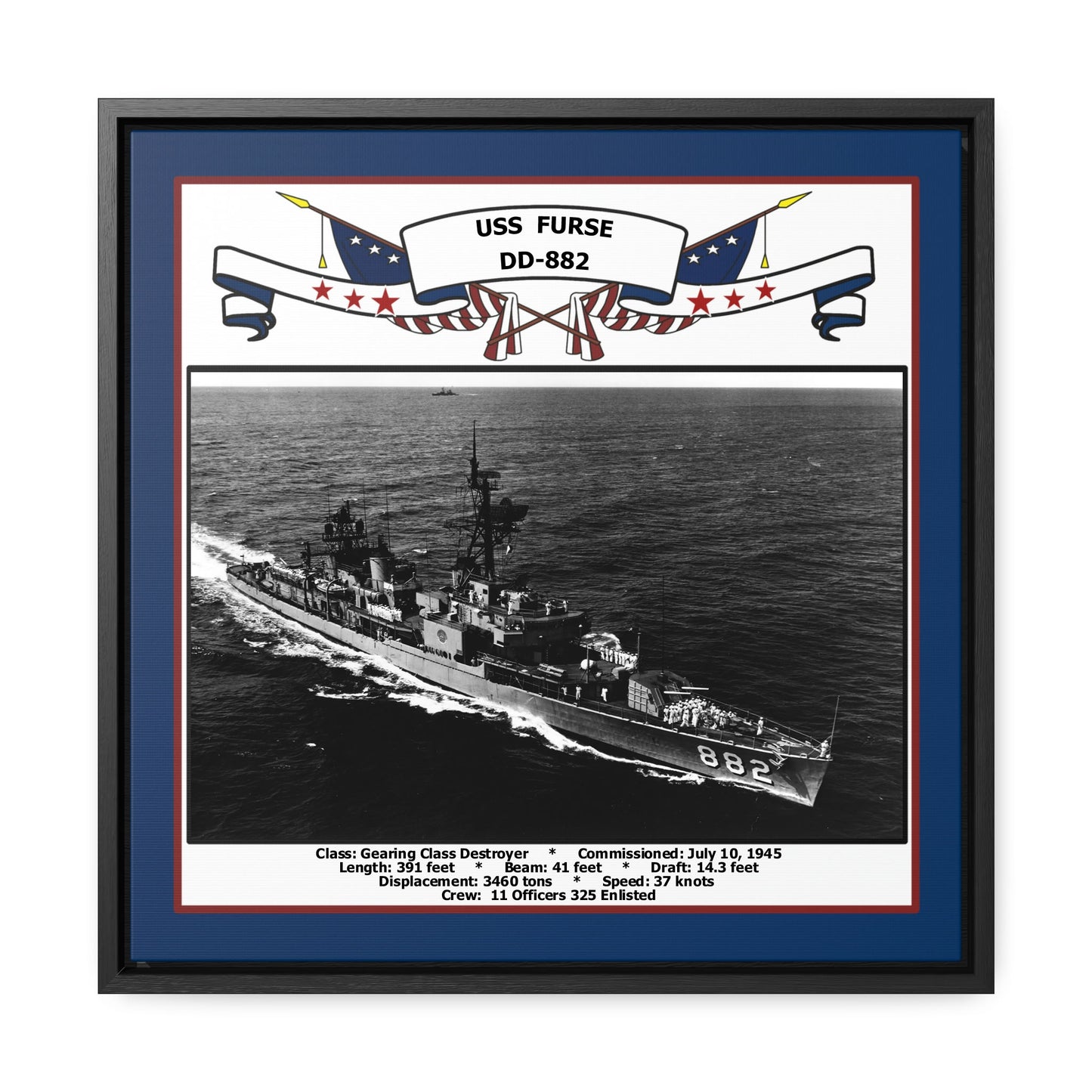 USS Furse DD-882 Navy Floating Frame Photo Front View