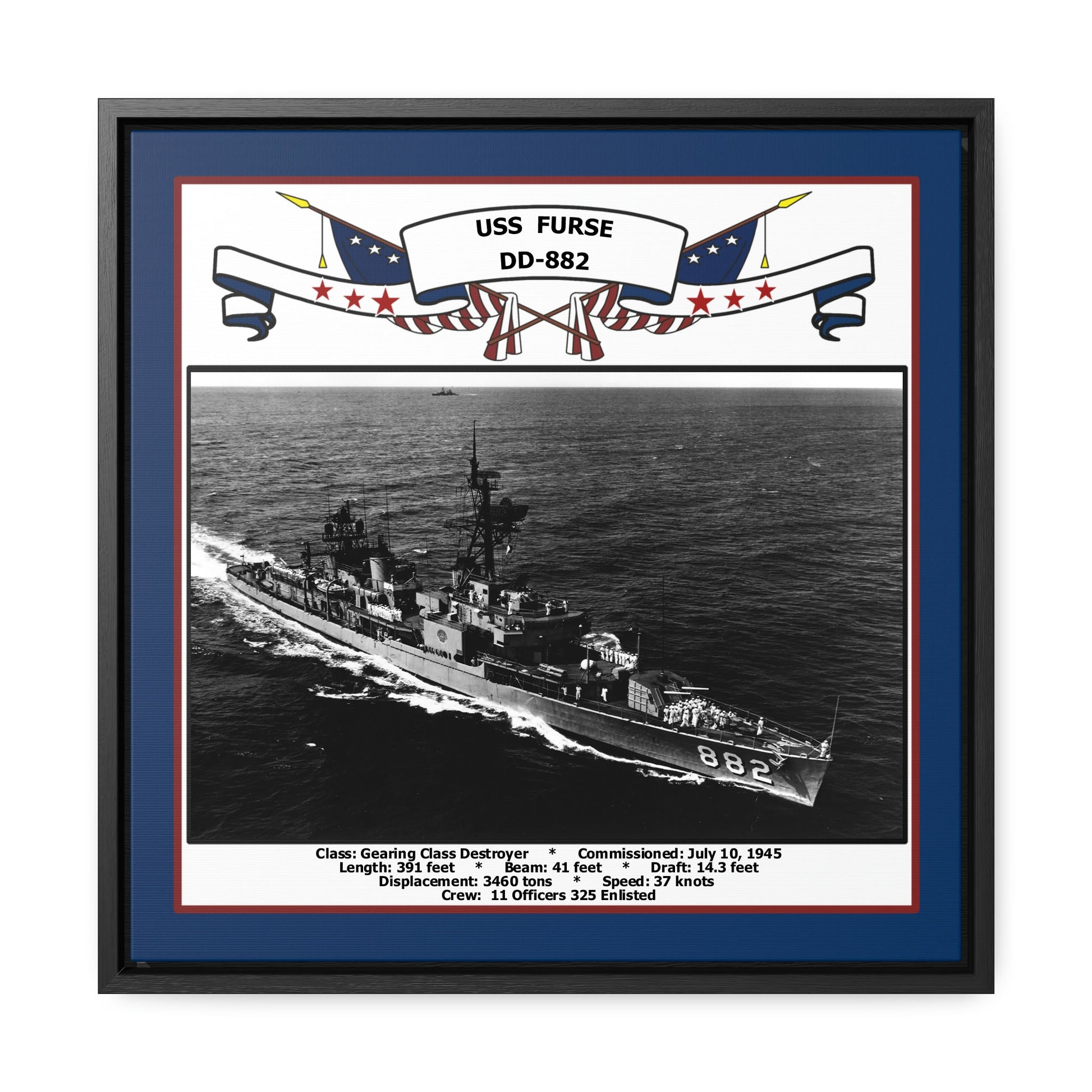 USS Furse DD-882 Navy Floating Frame Photo Front View