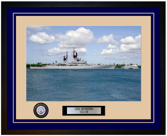 USS WORDEN CG-18 Framed Navy Ship Photo Blue
