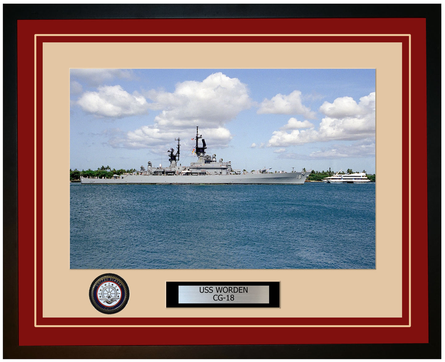 USS WORDEN CG-18 Framed Navy Ship Photo Burgundy