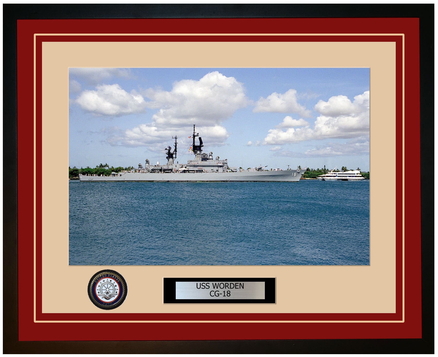 USS WORDEN CG-18 Framed Navy Ship Photo Burgundy