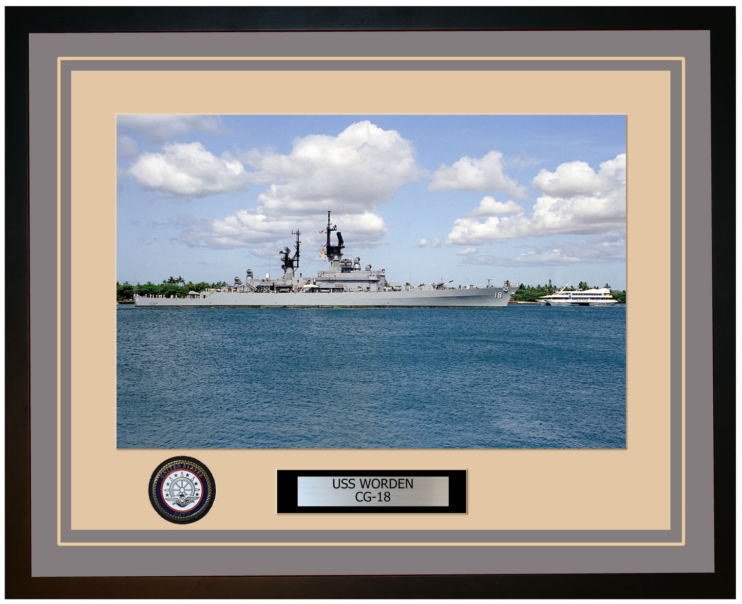 USS WORDEN CG-18 Framed Navy Ship Photo Grey