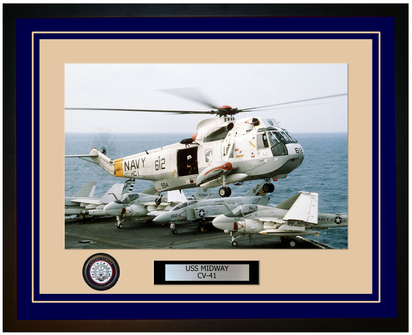 USS MIDWAY CV-41 Framed Navy Ship Photo Blue