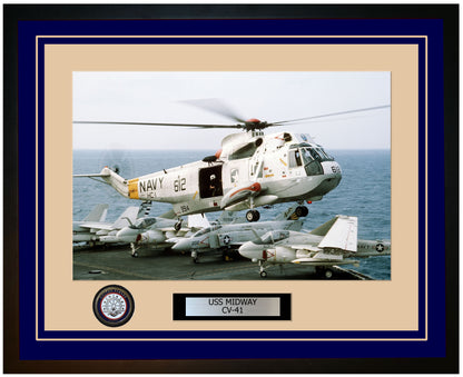 USS MIDWAY CV-41 Framed Navy Ship Photo Blue