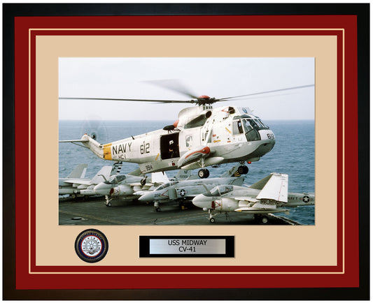 USS MIDWAY CV-41 Framed Navy Ship Photo Burgundy