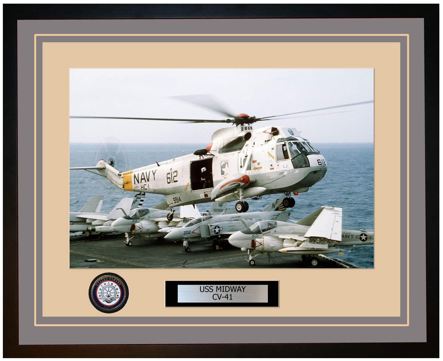USS MIDWAY CV-41 Framed Navy Ship Photo Grey