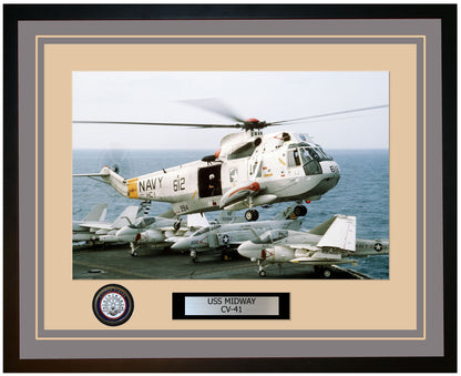 USS MIDWAY CV-41 Framed Navy Ship Photo Grey