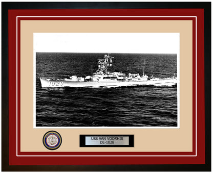 USS Van Voorhis DE-1028 Framed Navy Ship Photo Burgundy